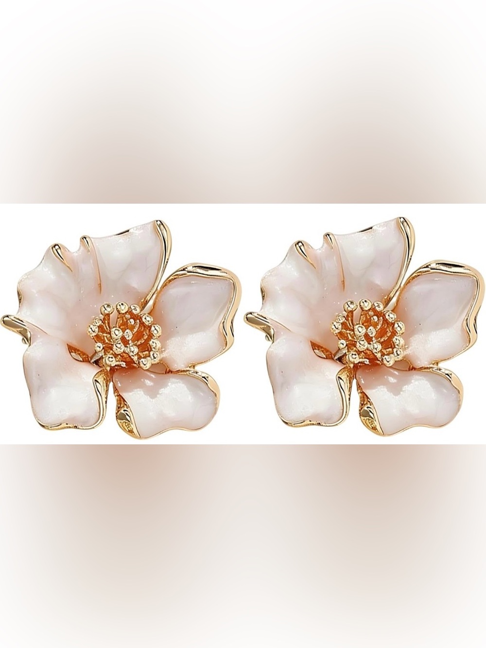 Anthropologie Blush Pink Enamel Flower Stud Earrings with Gold Tone Trim